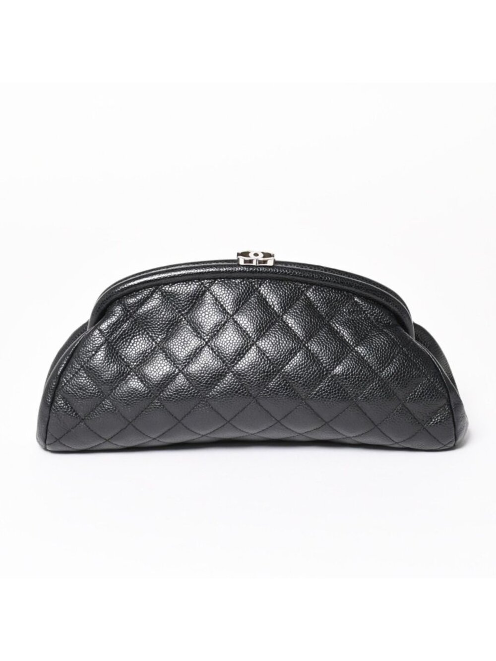 Chanel Timeless Classic Clutch CC Logo Caviar Leather Quilted Silver